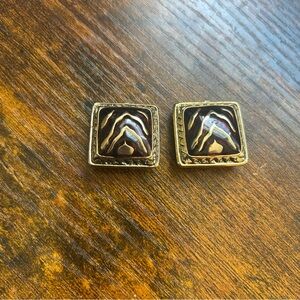 VTG Premier Clip On Square Statement Earrings Red Enamel Gold Tone Bold